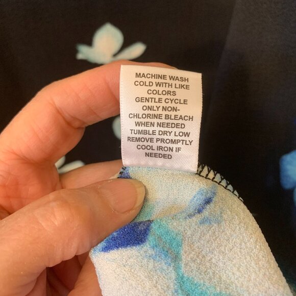 Black & Blue Floral 3/4 Bell Sleeve Dress by Elle Sz S - Picture 4 of 7